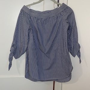 Finley blue stripe off the shoulder smocked with tie sleeves size XS